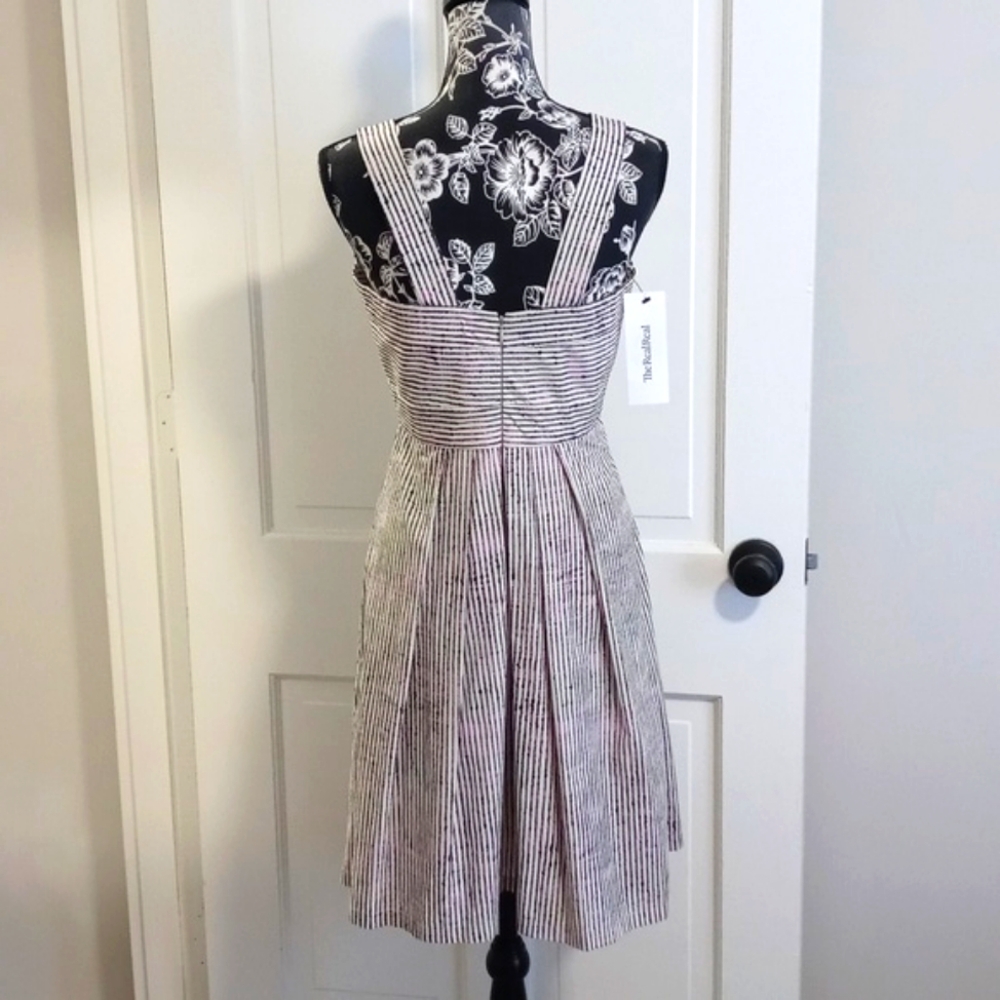 💘Carolina Herrera💘 - Black/White/Pink Stripe Pleated Cotton Midi Dress - Picture 2 of 15